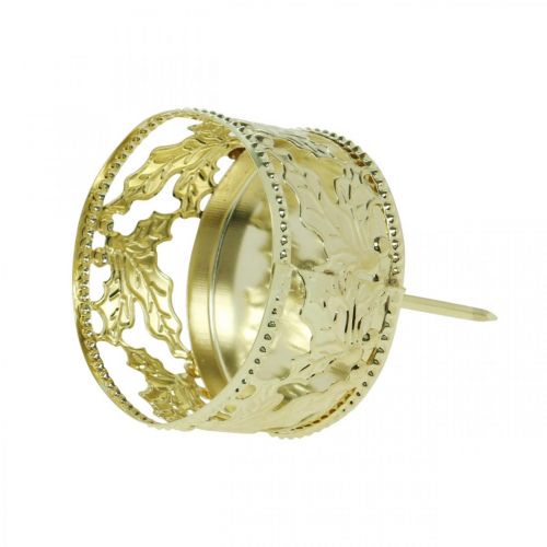 Floristik24 Tealight holder for sticking, Advent decoration, candle holder holly decor golden Ø5.5cm 4 pcs