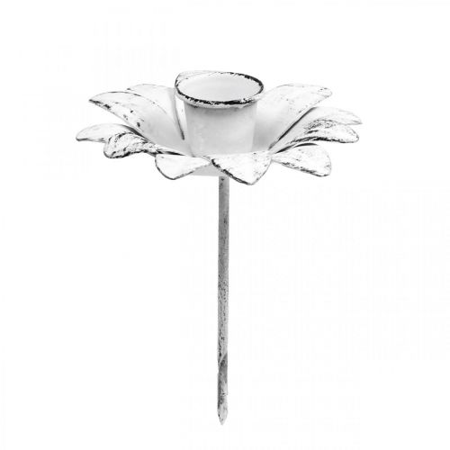 Floristik24 Candlestick flower metal candlestick to stick White Shabby Ø9cm