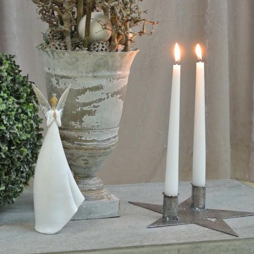 Product Candle decoration star, metal decoration, candle holder for 2 taper candles silver, antique look 23cm × 22cm