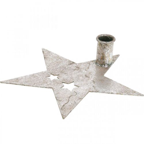 Floristik24 Metal decoration star, tapered candle holder for Christmas silver, antique look 20cm × 19.5cm