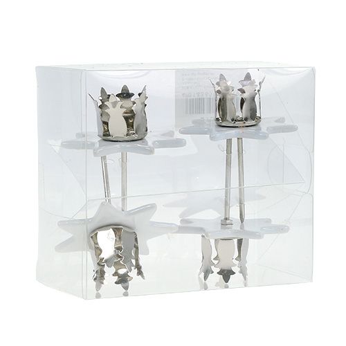 Product Candle holder star white-silver Ø6cm 4pcs
