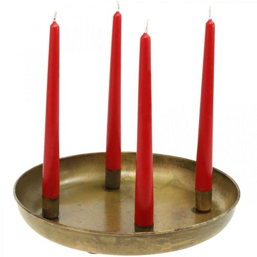 Floristik24 Candle plate, Advent wreath bowl, Christmas decoration golden antique look Ø30cm