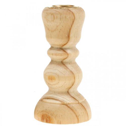 Product Candlestick wood candlestick turned country house H11cm 3pcs