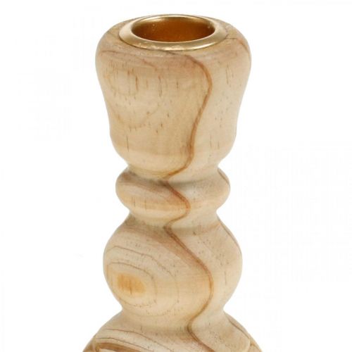 Product Candlestick wood candlestick turned country house H11cm 3pcs