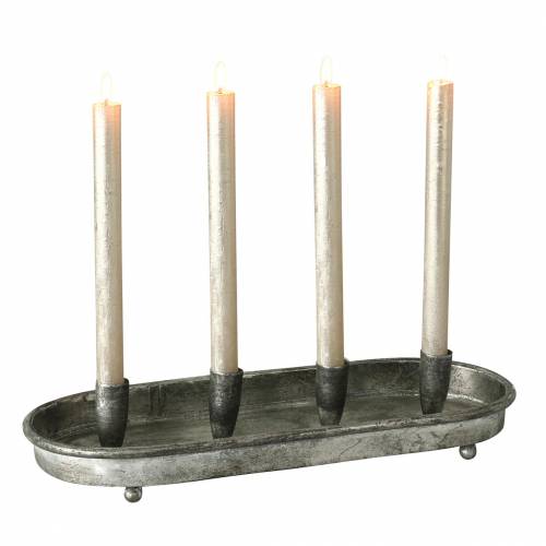 Floristik24 Candle tray oval for 4 candles antique silver metal 40 × 17cm