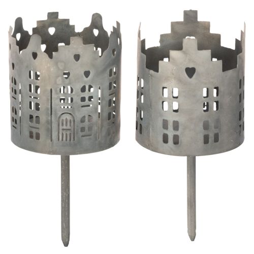 Tealight holder and candle holder with spike, house design, 6cm, 2 pieces buy online | Floristik24.ie