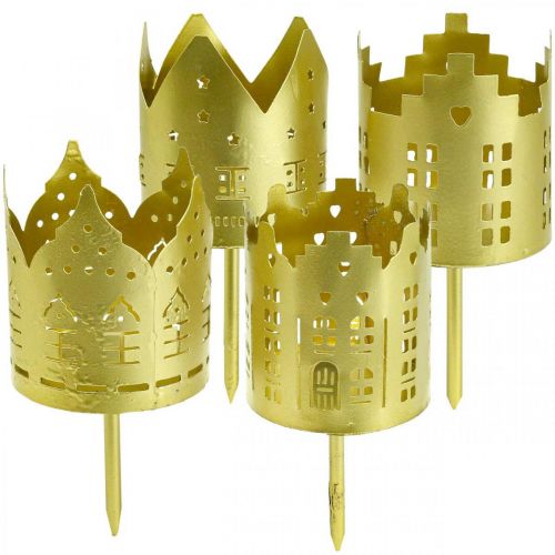 Candle holder city gold tealight holder metal Ø6.5cm 4pcs