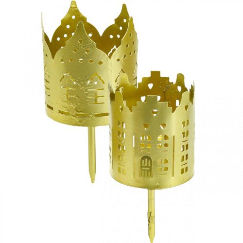 Floristik24 Candle holder city gold tealight holder metal Ø6.5cm 4pcs