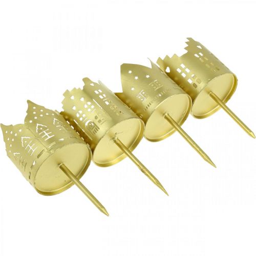 Floristik24 Candle holder city gold tealight holder metal Ø6.5cm 4pcs