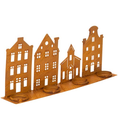 Candlestick Christmas lights Decoration Houses Rust 52×12cm | Floristik24.ie
