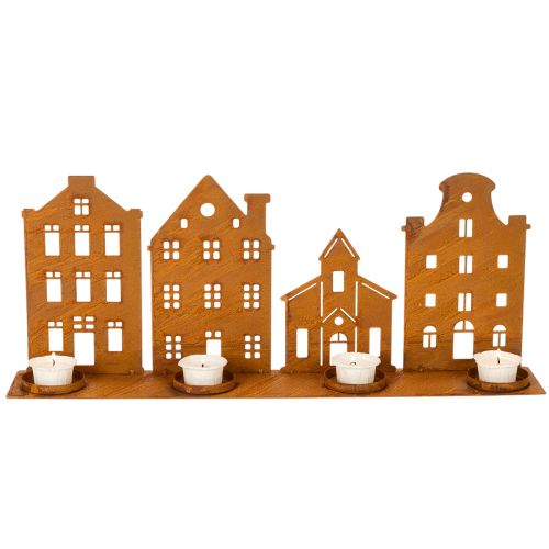 Candlestick Christmas lights Decoration Houses Rust 52×12cm | Floristik24.ie