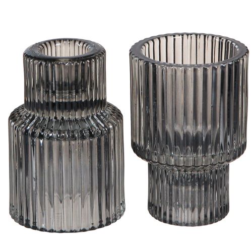 Floristik24 Glass candle holder in grey tealight holder H8cm 4 pcs