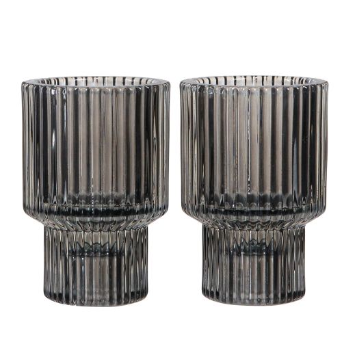 Product Glass candle holder in grey tealight holder H8cm 4 pcs