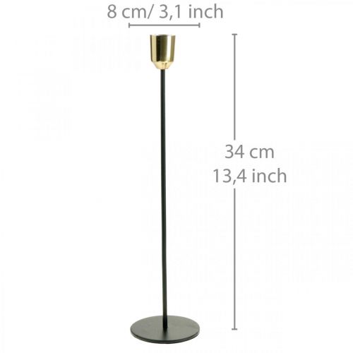 Product Candlestick, metal candle holder, golden / black H33.5cm Ø2.2cm
