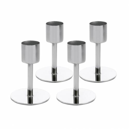 Floristik24 Metal Candle Holder Set for Taper Candles Silver Ø2.2cm H7.3cm 4 pcs