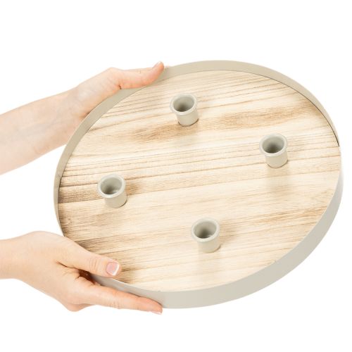 Round wooden candle tray for four taper candles, 30cm | Floristik24.ie