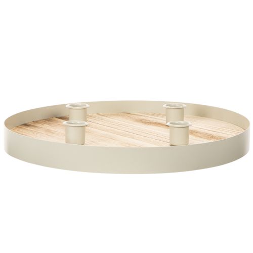 Round wooden candle tray for four taper candles, 30cm | Floristik24.ie