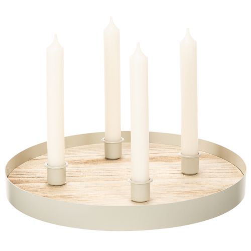 Round wooden candle tray for four taper candles, 30cm | Floristik24.ie