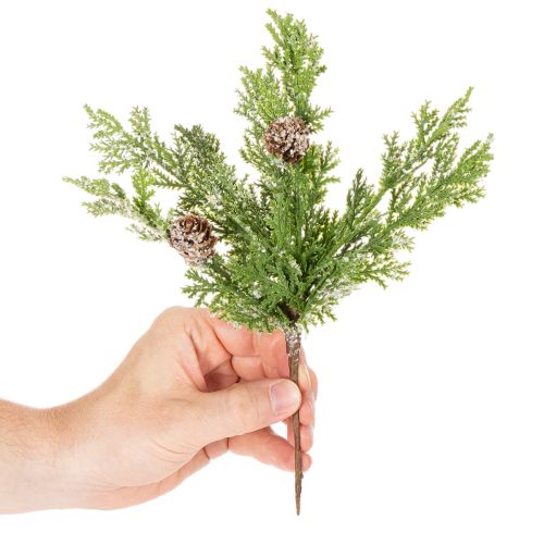 Artificial pine branch with cones, snow-covered, 28cm, 6 pieces | Floristik24.ie