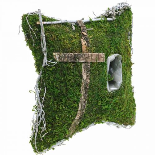 Floristik24 Cushion moss and vines with cross for grave arrangement 25x25cm