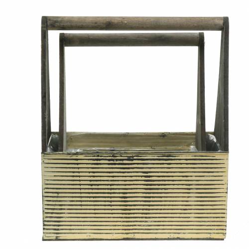 Floristik24 Planter with handle cream, gray white washed wood metal 30 × 12.5cm / 28 × 12cm set of 2