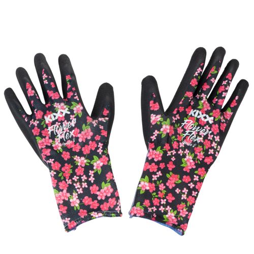 Floristik24 Kixx Garden Gloves Strawberry Motif White Red Size 8 Kixx Garden Gloves Flowers Black Size 8