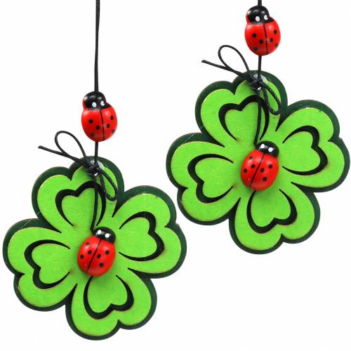 Shamrock with beetle to hang green 7cm 6pcs