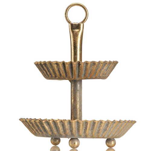 Floristik24 Small metal etagere 2-tier antique gold Ø13cm H16.5cm