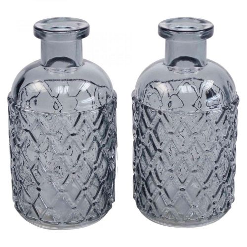 Floristik24 Small glass vase vase diamond pattern glass blue gray H12.5cm 6pcs