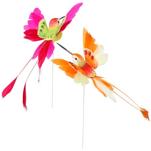 Floristik24 Hummingbird on wire to stick pink, orange 17cm 6pcs