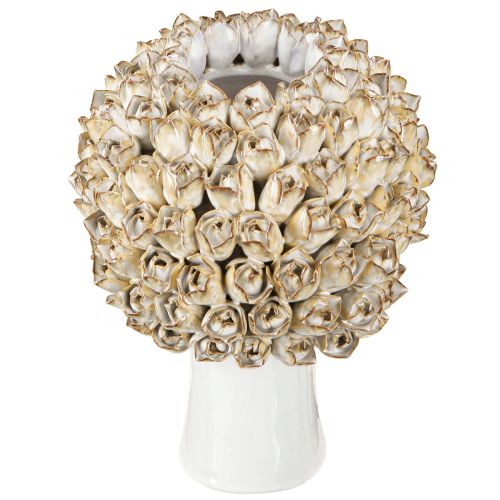 Product Head Vase Ceramic Vase with Roses White Brown Ø19cm H2.5cm