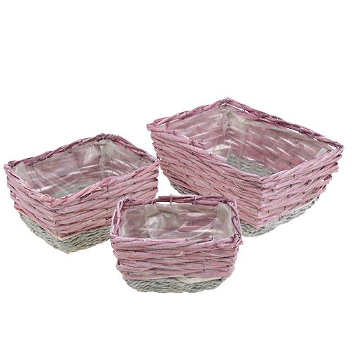 Square basket, set of 3 pink-natural