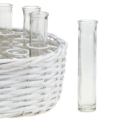 Floristik24 Basket round white Ø27cm with 8 test tubes