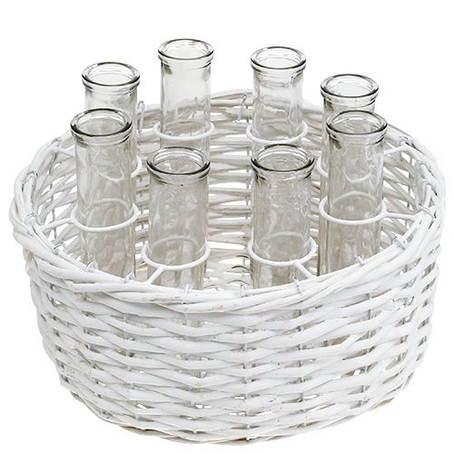 Floristik24 Basket round white Ø27cm with 8 test tubes