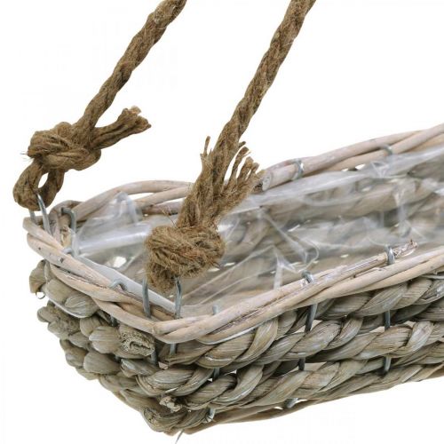 Basket for hanging, hanging basket, planter braided natural color, washed white L43.5cm