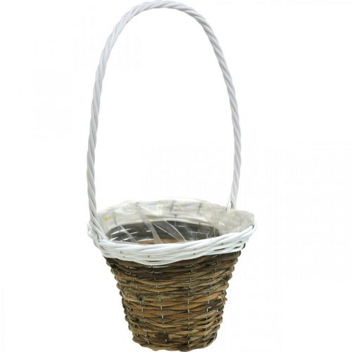 Handle basket, natural basket for planting, flower basket round natural, white H49cm Ø23.5cm
