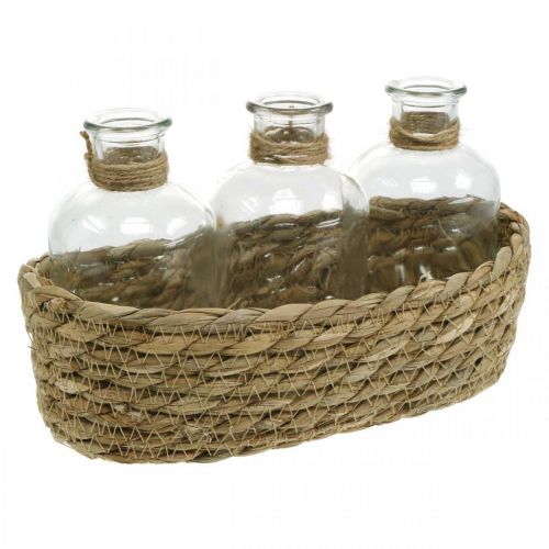 Product Decorative basket with 3 bottles table decoration seagrass natural 22×11.5×14cm