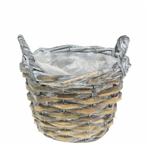 Floristik24 Braided basket gray white Ø17cm high 12cm with handles