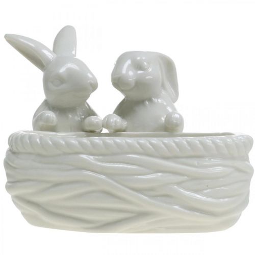 Product Rabbits with nest, table decoration, Easter nest, porcelain decoration, decorative bowl white L15cm H11cm