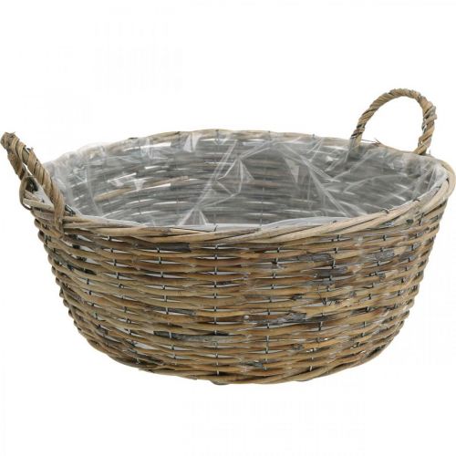 Basket with handles, braided wooden vessel, plant bowl natural, white washed H18.5cm Ø51cm