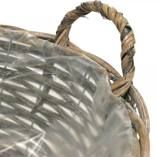 Floristik24 Basket with handles, planter, wicker shell natural, washed white H15cm Ø35cm