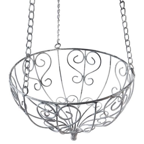 Floristik24 Basket metal for hanging metal decoration white grey Ø24cm H19cm