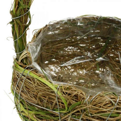 Floristik24 Plant basket with handles raffia and hay green basket spring 16×22/21×27cm set of 2