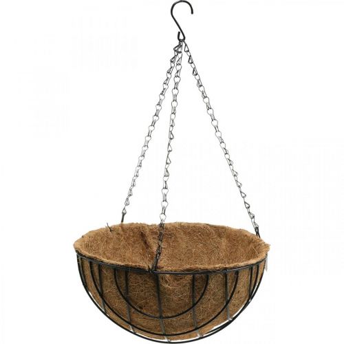 Floristik24 Plant basket for hanging, hanging basket made of metal, coconut fibers natural, black H15cm Ø30.5cm