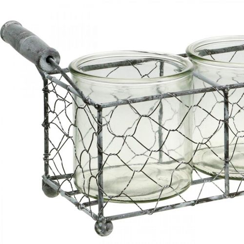 Floristik24 Vintage Deco Glass Vase Lantern in Wire Basket White 32×10.5cm