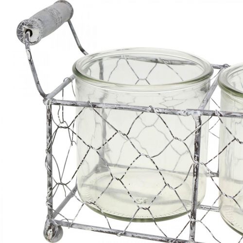 Product Vintage Wire Basket Whitened with Glass Vase Lantern 21×10.5cm