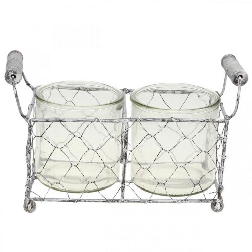 Product Vintage Wire Basket Whitened with Glass Vase Lantern 21×10.5cm