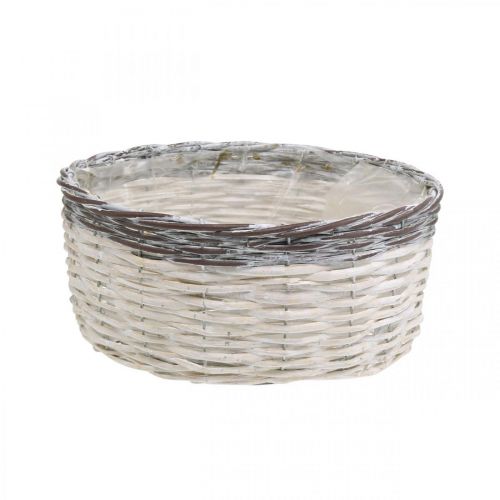 Product Decorative round basket, white and brown, Ø29cm, woven planter, gift, wedding decoration