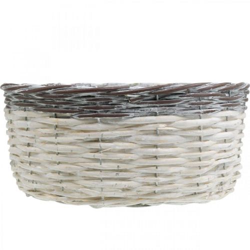 Product Decorative round basket, white and brown, Ø29cm, woven planter, gift, wedding decoration
