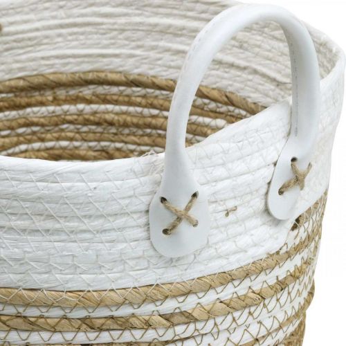 Basket for planting, utensil with handles, organizer white, natural Ø32/28/23cm H30/25/19cm set of 3